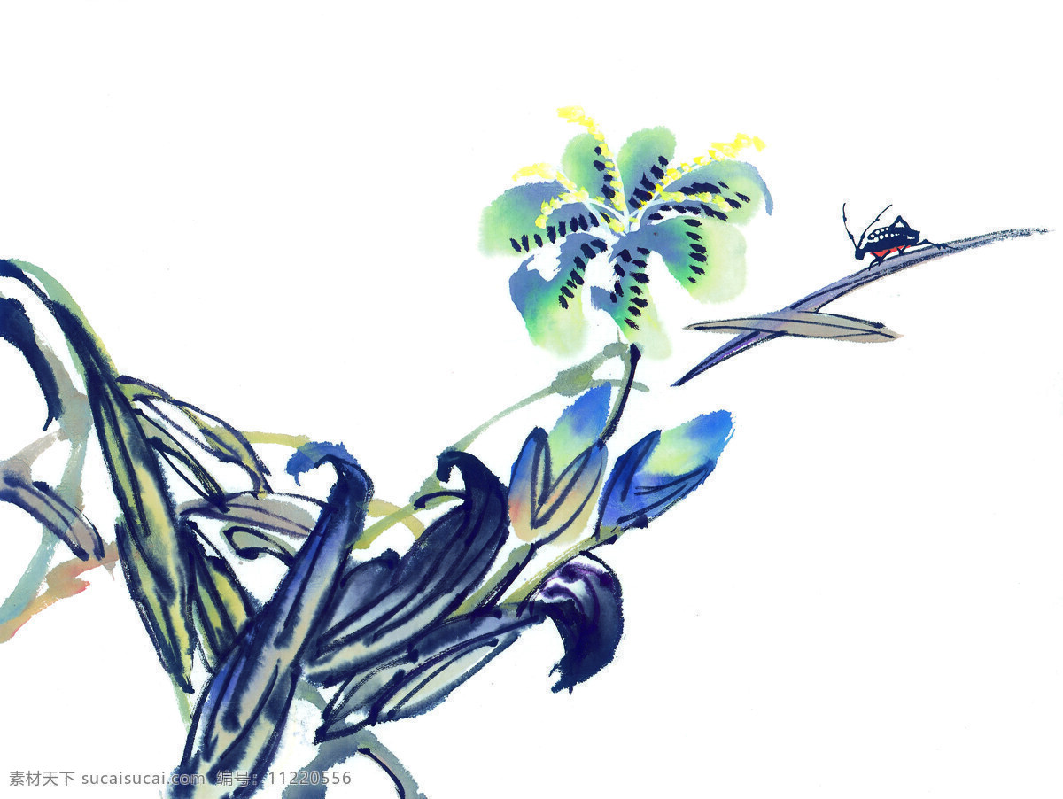 树枝免费下载 花瓣 蝗虫 昆虫 蚂蚱 蛐蛐 树枝 水墨画 知了 中华艺术绘画 文化艺术