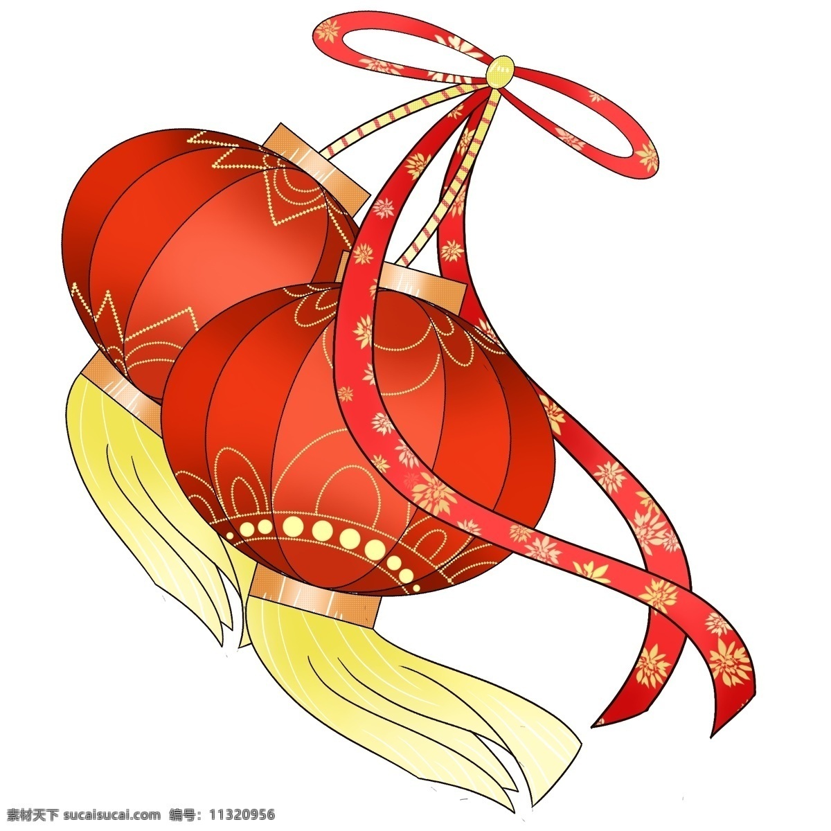 红色的蝴蝶结 蝴蝶结装饰 漂亮的灯笼 可爱的灯笼 蝴蝶结 丝带 双 灯笼 插画 黄色 吊 穗