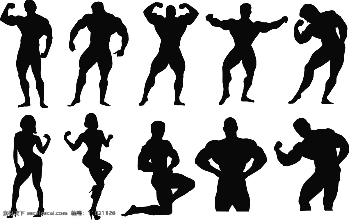 健美 运动员 剪影 健身 肌肉男 美女 健体 人物 职业人物 矢量人物 矢量