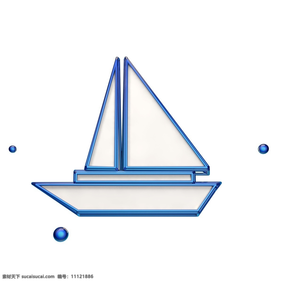 立体帆船图标 立体 蓝色 帆船