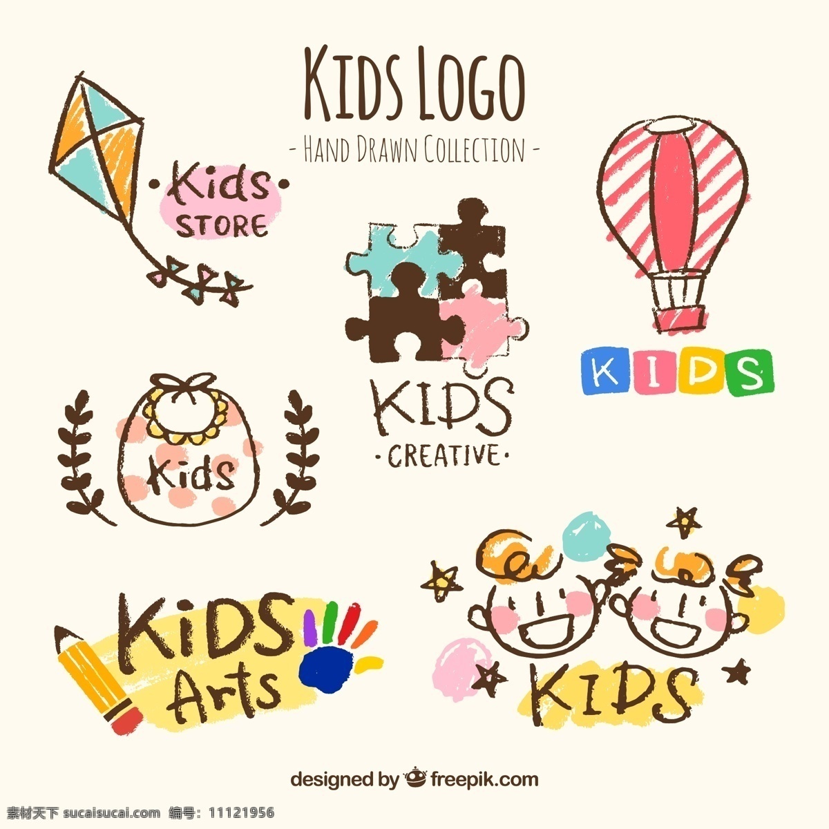 彩绘 儿童 元素 标志 风筝 商铺 拼图 热气球 围嘴 logo设计