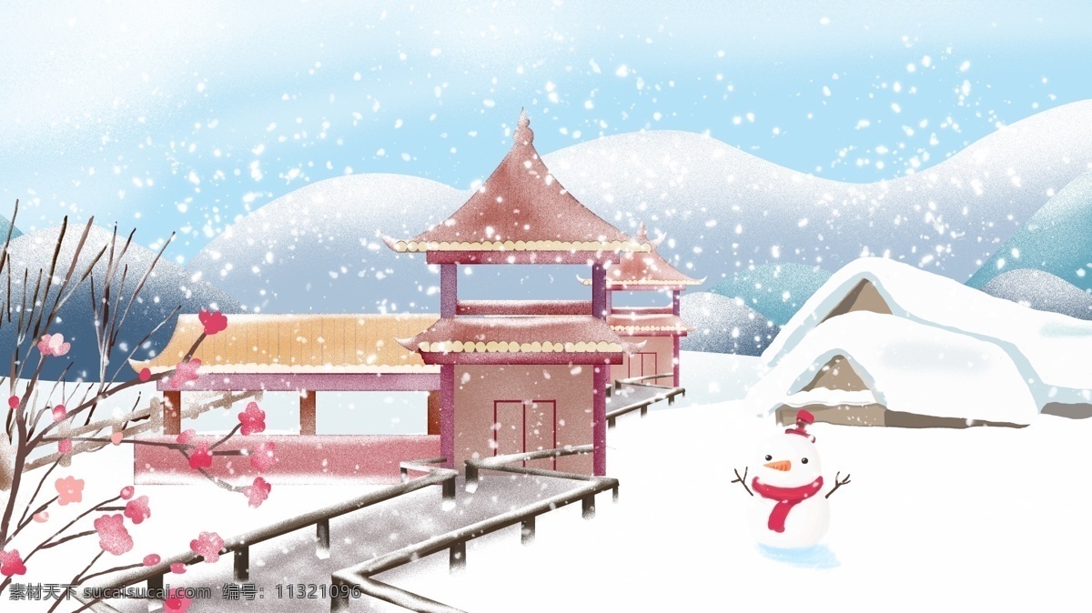 二十四节气 大雪 户外 雪景 下雪 唯美 梦幻 雪地 雪人 户外雪景 小雪 节气 亭子
