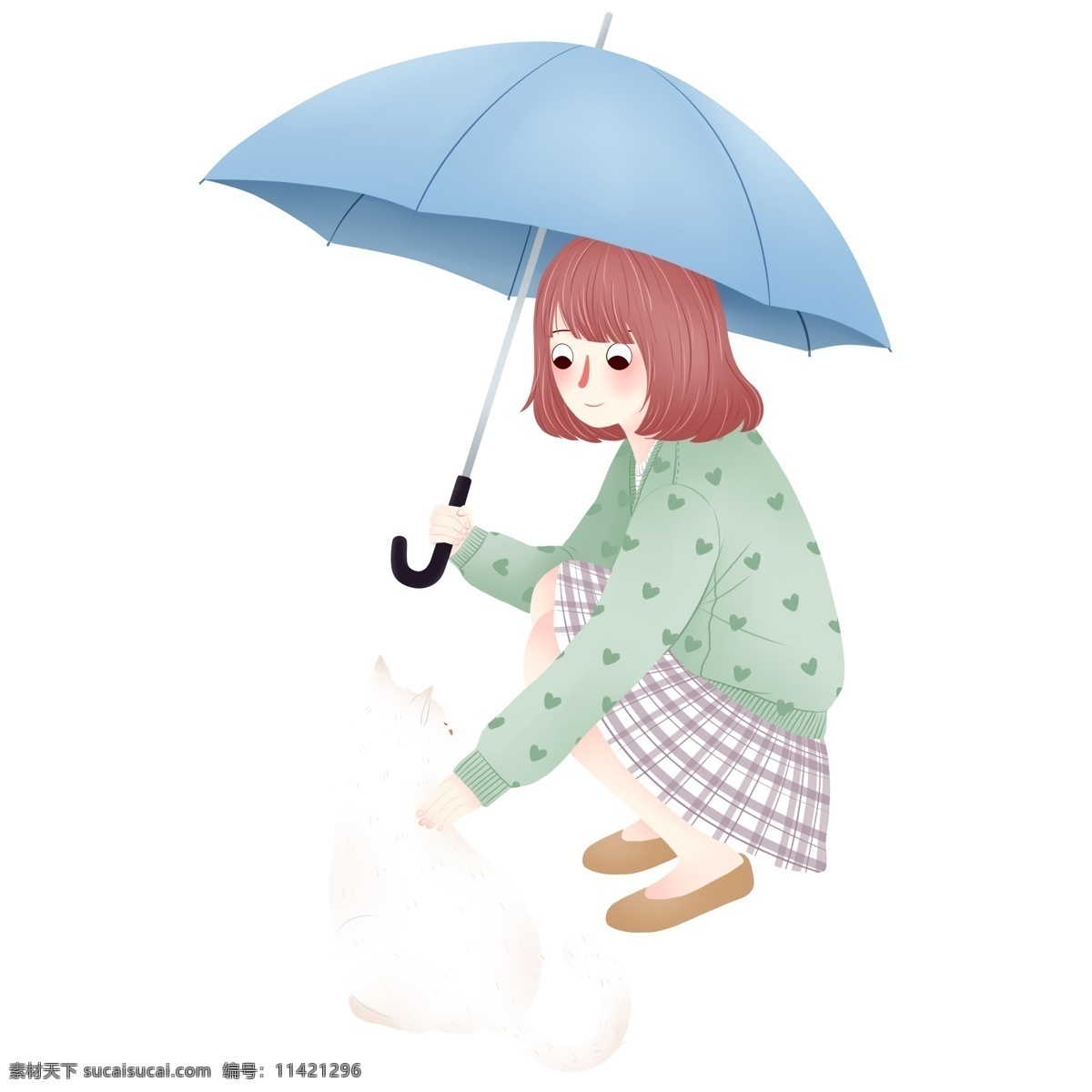 撑 伞 女孩 猫咪 图案 元素 雨伞 卡通 设计元素 简约 手绘 手绘图案 创意元素 手绘元素 psd元素