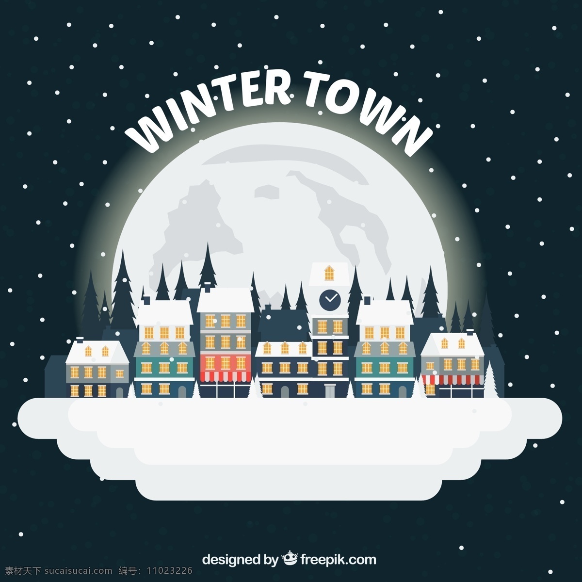 卡通 冬季 城镇 矢量 星空 浩瀚 白色