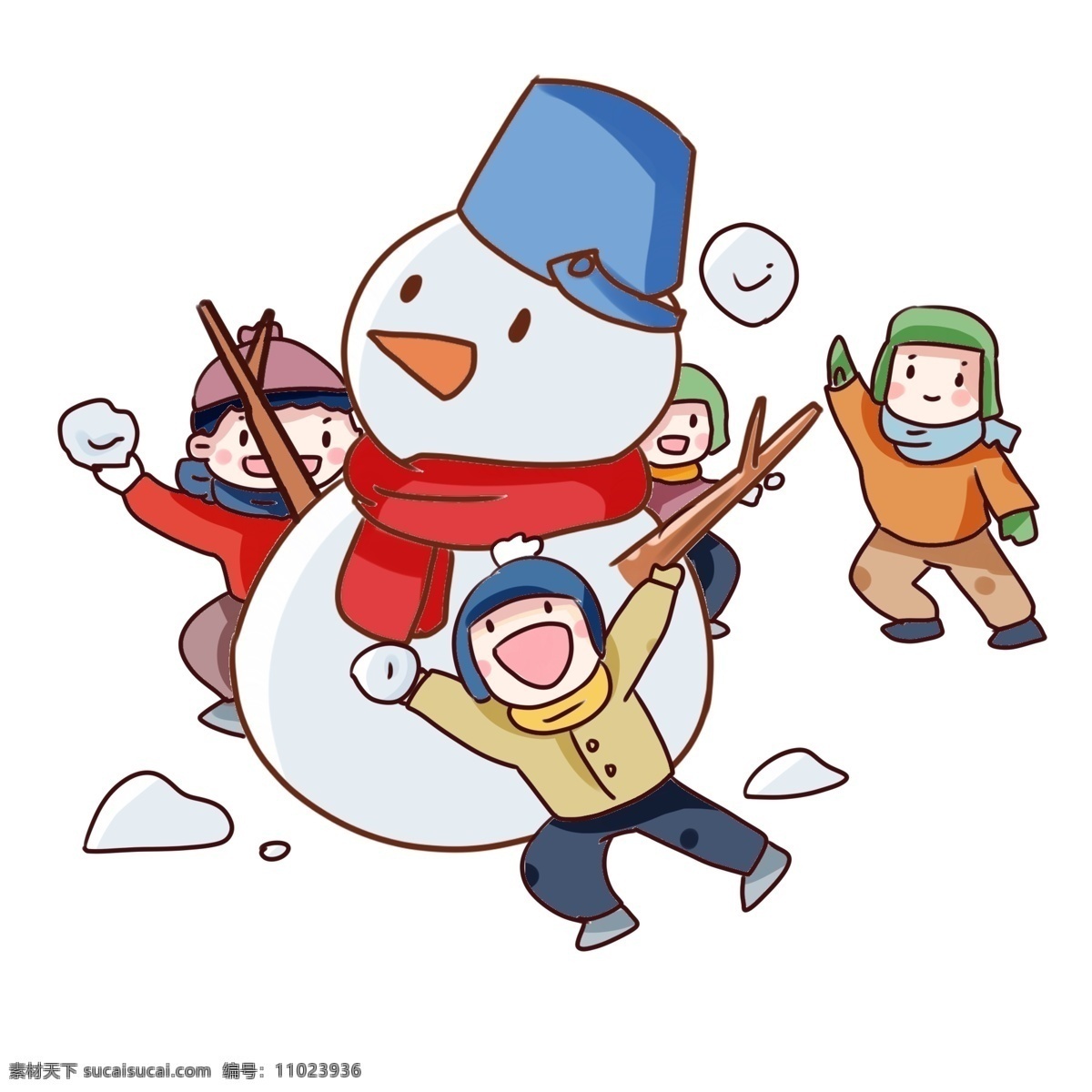 手绘 卡通 冬天 堆 雪人 手绘卡通 堆雪人 打雪仗 装饰图案 穿 保暖 衣服 人 玩耍 小孩子 寒冷 立冬