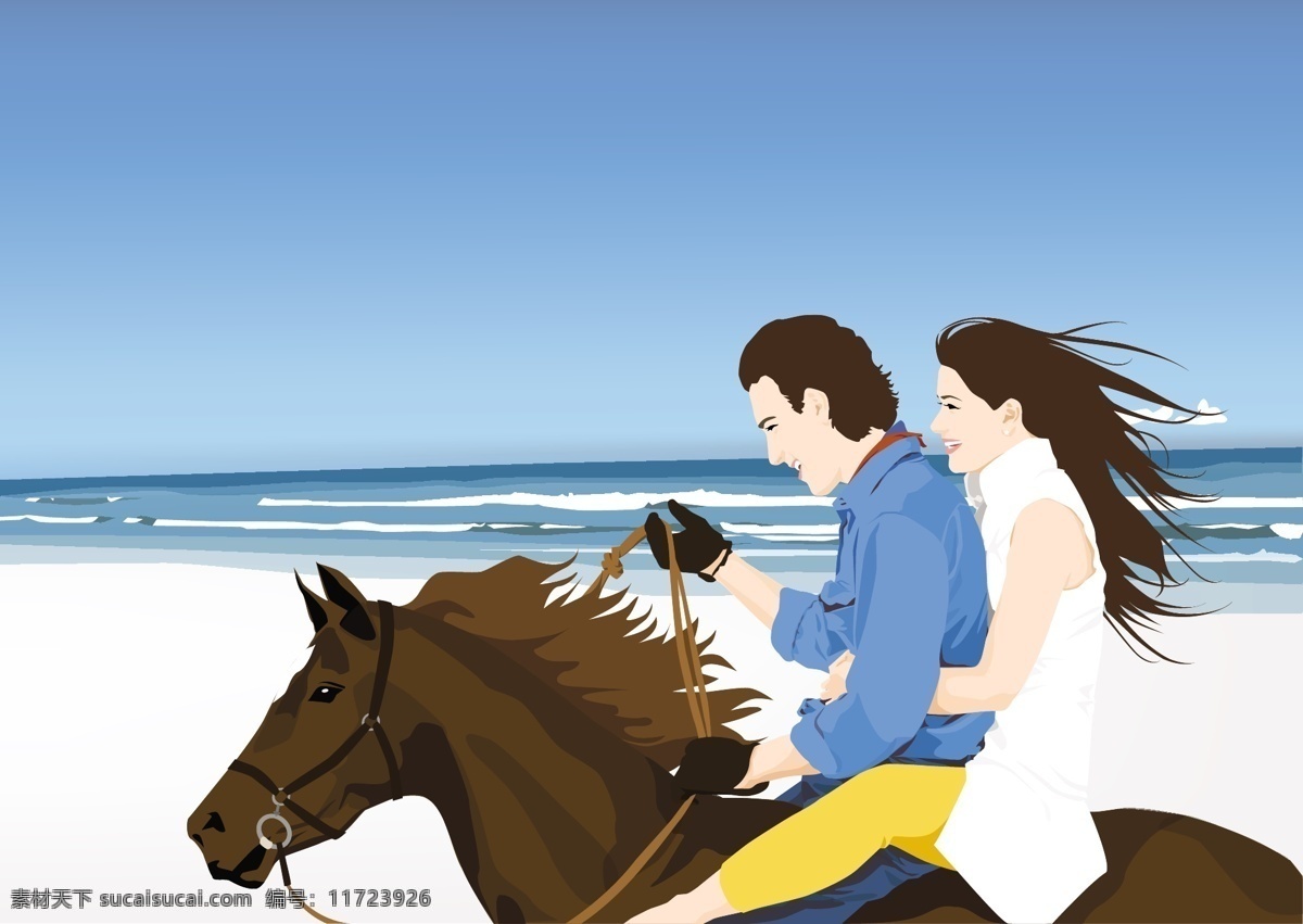 骑马 海滩 上 夫妇 浪漫 美女 洋 马 骑马在海滩上