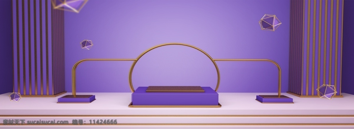 紫色 科技 展台 banner 背景 金属设备 科技展台 原创背景 多边形悬浮物