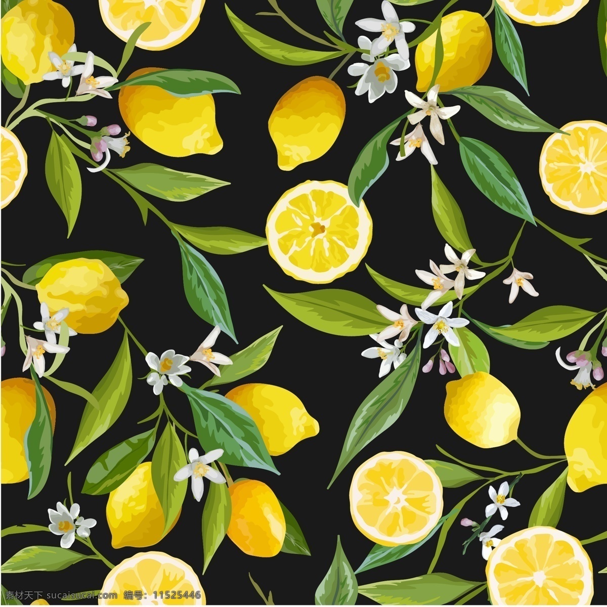 清新 时尚 柠檬 插画 水果 叶子 植物