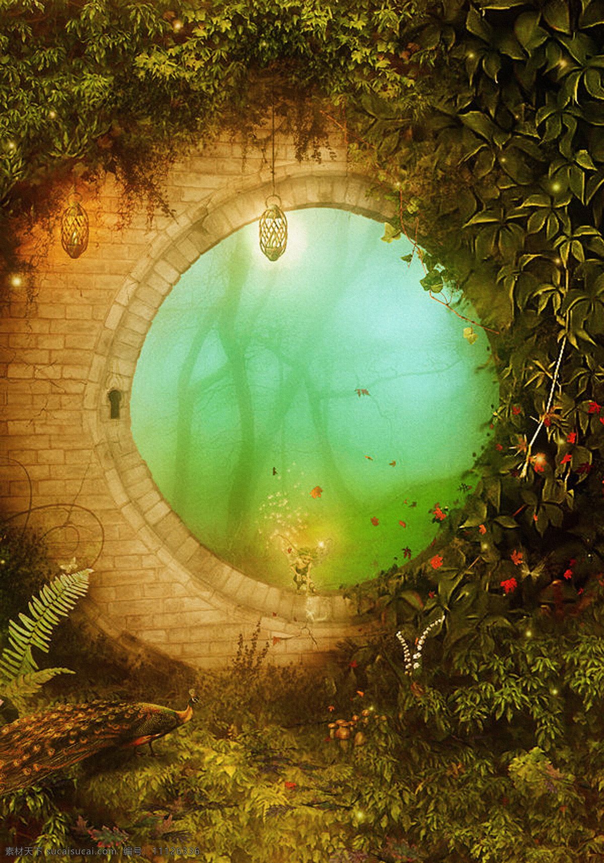 梦幻 自然 童话 唯美 大自然 森林 草地 朦胧 藤蔓 窗户 吊灯 山水风景 风景图片