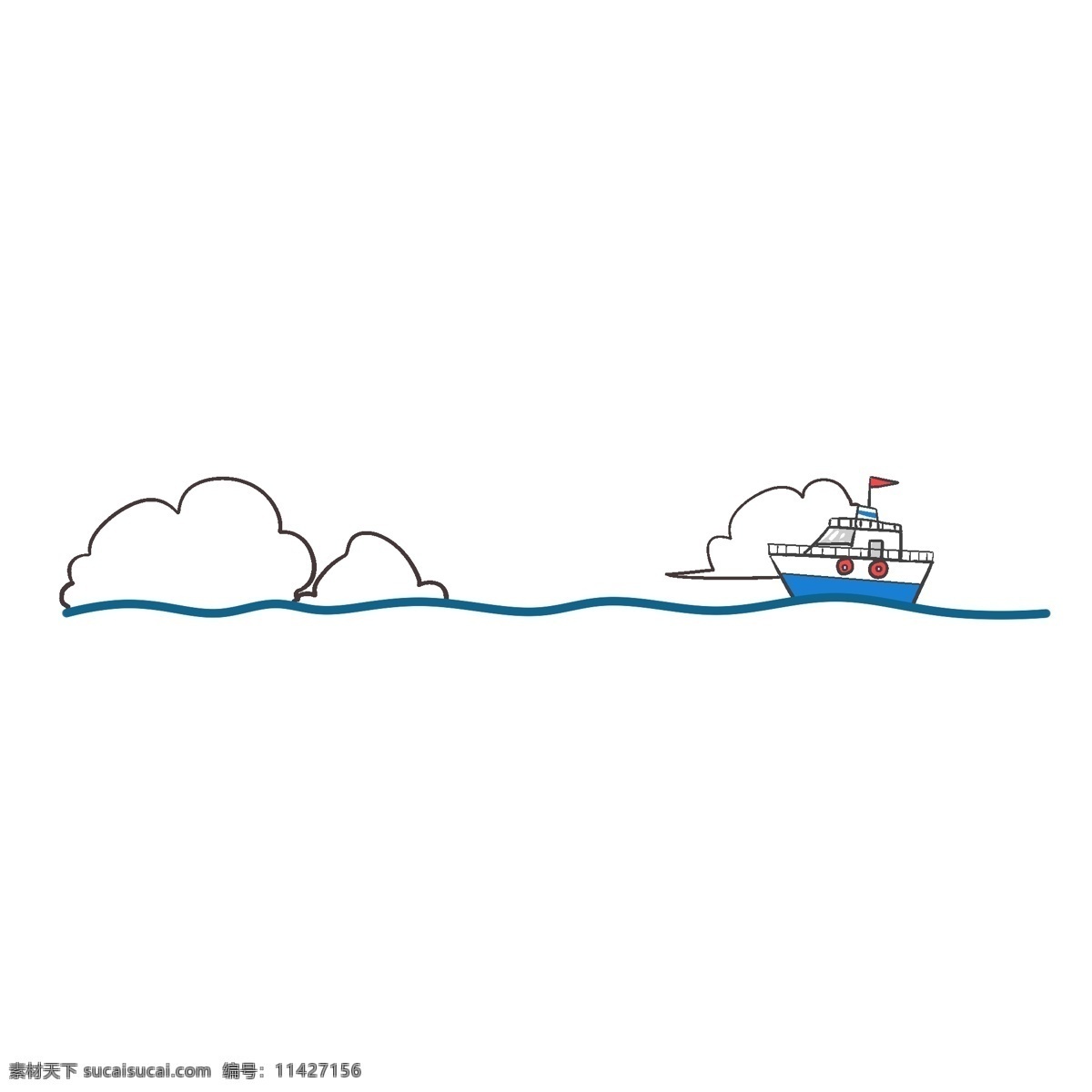 小船 分割线 插画 蓝色的分割线 分割线插画 卡通插画 简易分割线 小船的分割线 游走的小船