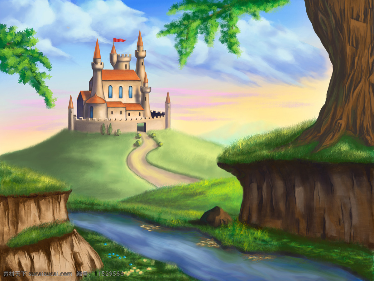 可爱 卡通 城堡 风景 卡通风景 儿童画 插画 卡通画 古堡 美丽风景 城堡图片 风景图片