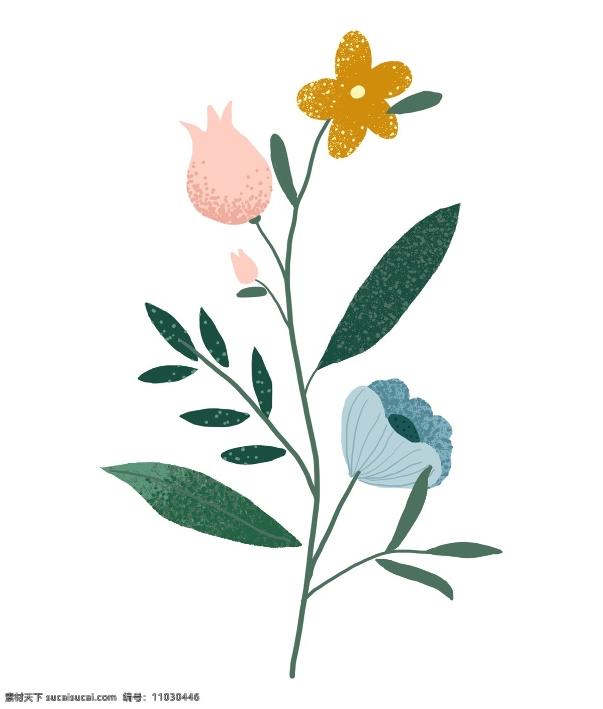 彩色 花朵 装饰 插画 彩色的花朵 绿色的叶子 植物装饰 卡通花朵 花朵装饰 鲜花花朵 花朵插画