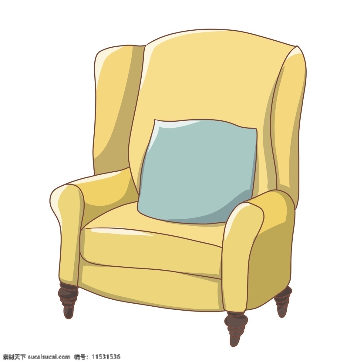 黄色 沙发 手绘 插画 黄色的沙发 卡通的沙发 手绘沙发 沙发装饰 沙发插画 漂亮的沙发 蓝色的垫子