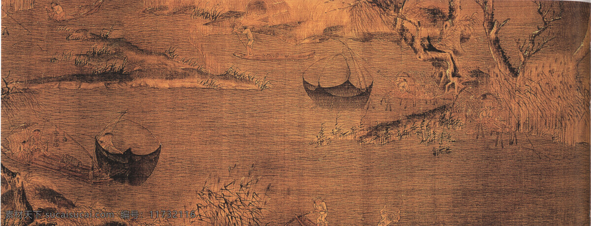 江 上 泛舟 山水画 夏日 中国画 碧波荡漾 家居装饰素材 山水风景画