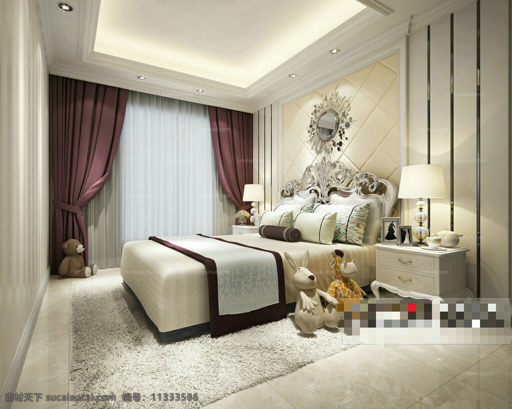 卧室 空间设计 3d 模型 3d模型 室内空间 灯光室内空间 3dmax 室内装修 灰色