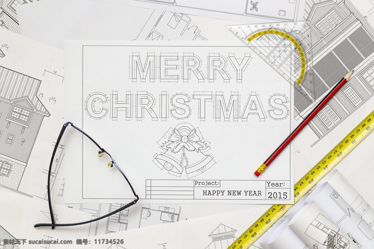 圣诞节 图纸 设计图纸 新年 节日 笔 工具 尺子 圣诞节图片 生活百科