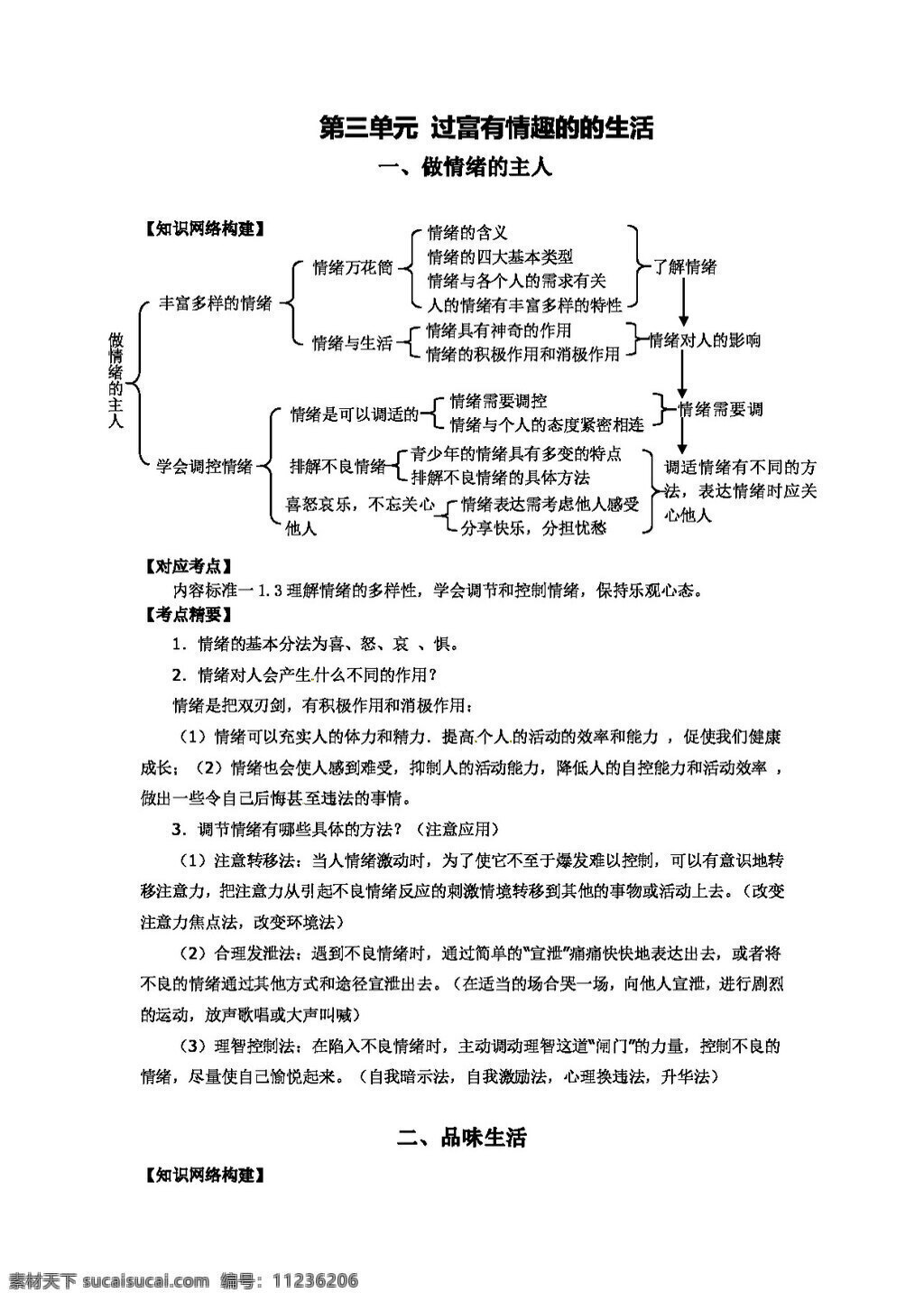 中考 专区 思想 品德 政治学 案 三 单元 富有 情趣 生活 思想品德 学案 中考专区