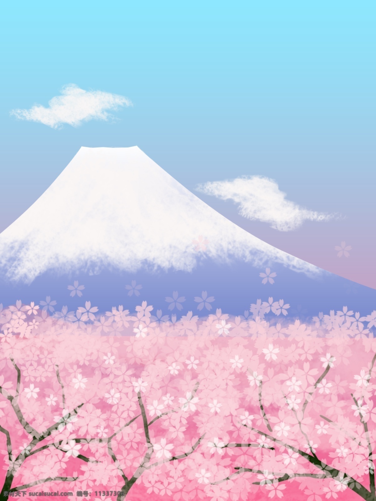 樱花 粉色 渐变 富士山 浪漫 唯美 背景 小清新