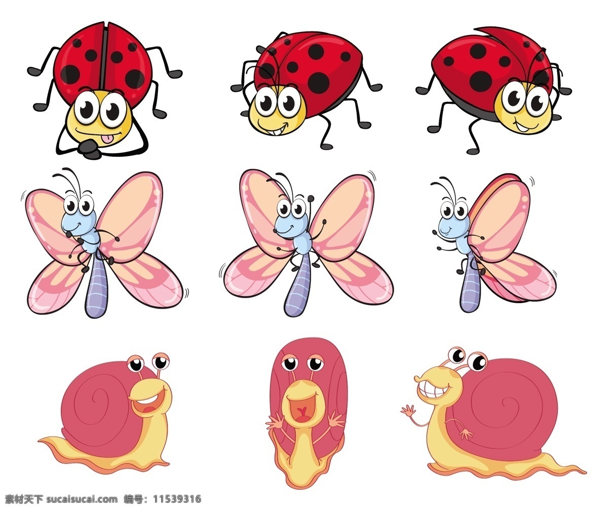 卡通 昆虫 动物 蝴蝶 七星瓢虫 蜗牛 矢量图 生物世界