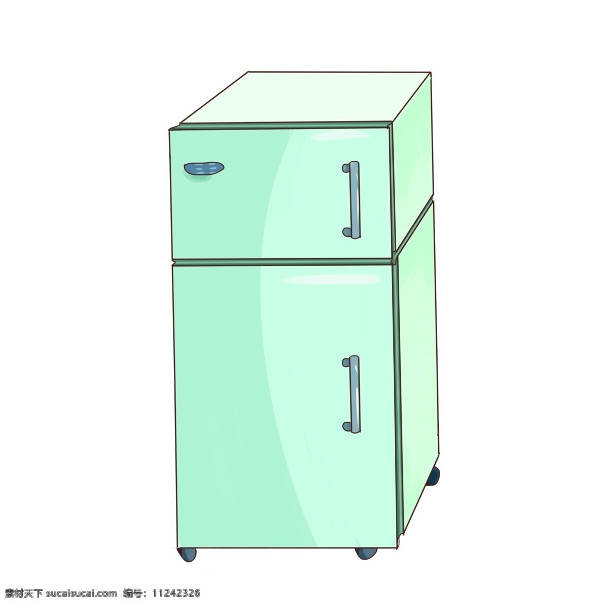 厨房家具 冰箱 插画 厨房 家庭 家具 电器 绿色家电冰箱 双门冰箱插画 冷藏 冷冻 冰箱插画