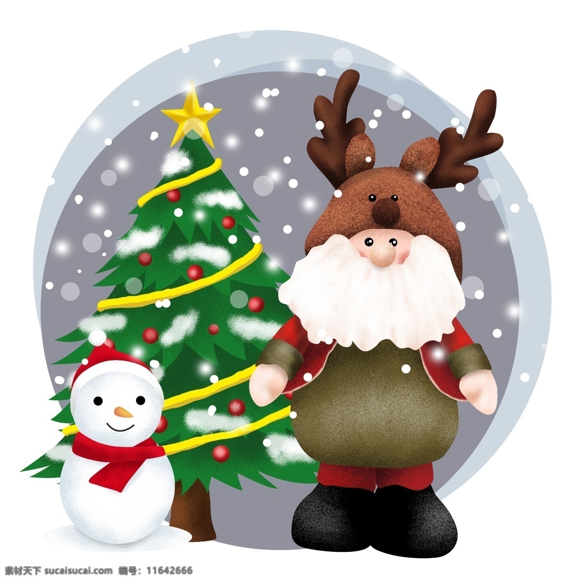 手绘 圣诞老人 雪人 圣诞节 圣诞树 插画 圣诞夜 圣诞 麋鹿 卡通圣诞老人 雪 圣诞装饰 公仔
