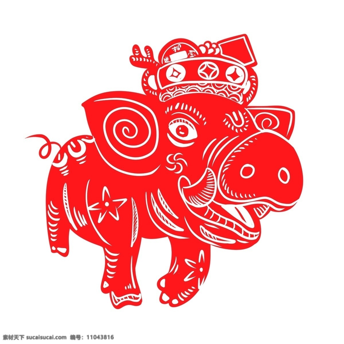 2019 春节 猪年 剪纸 生肖 猪 红色 喜庆 原创 商用 中国风 传统节日 传统习俗 贴窗花