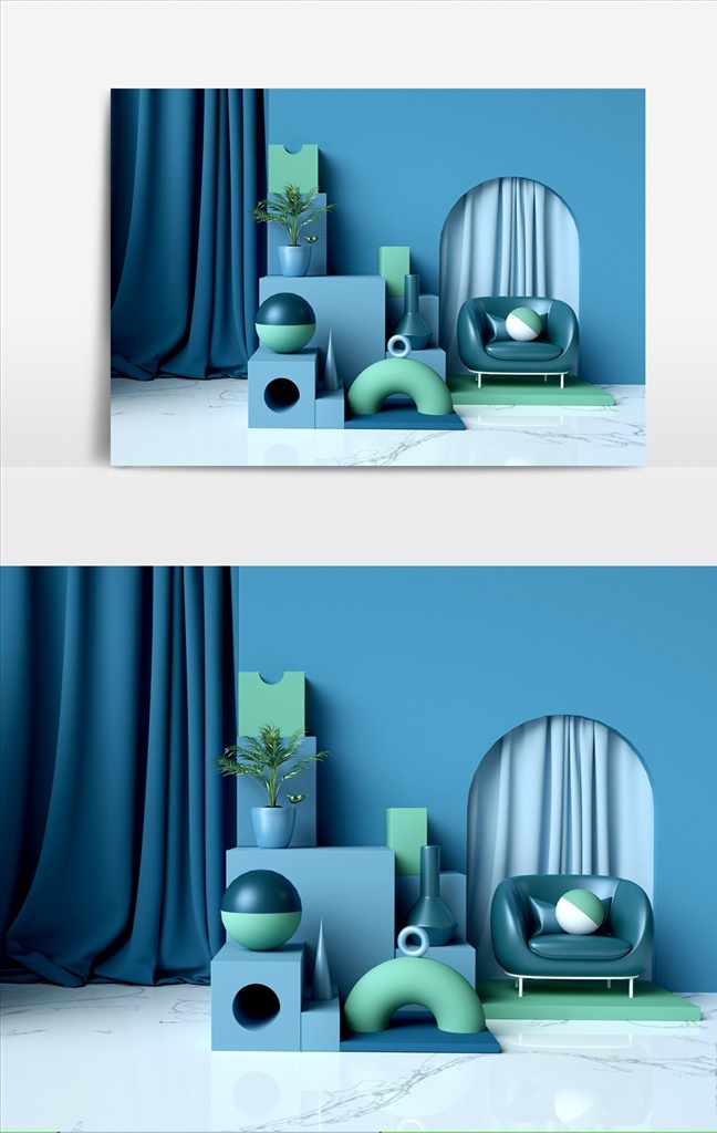 c4d 蓝色 调 家具 几何 物体 模型 蓝色调 3d设计 3d作品