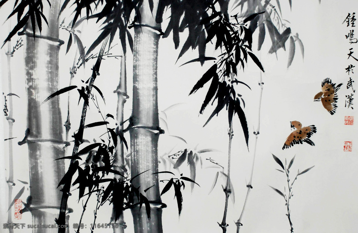 彩墨画 国画艺术 绘画书法 麻雀 毛竹 美术 鸟 竹林 鸟声 设计素材 模板下载 竹林鸟声 中国画 水墨画 竹子 书法 印章 国画集37 文化艺术 装饰素材 雕刻 图案