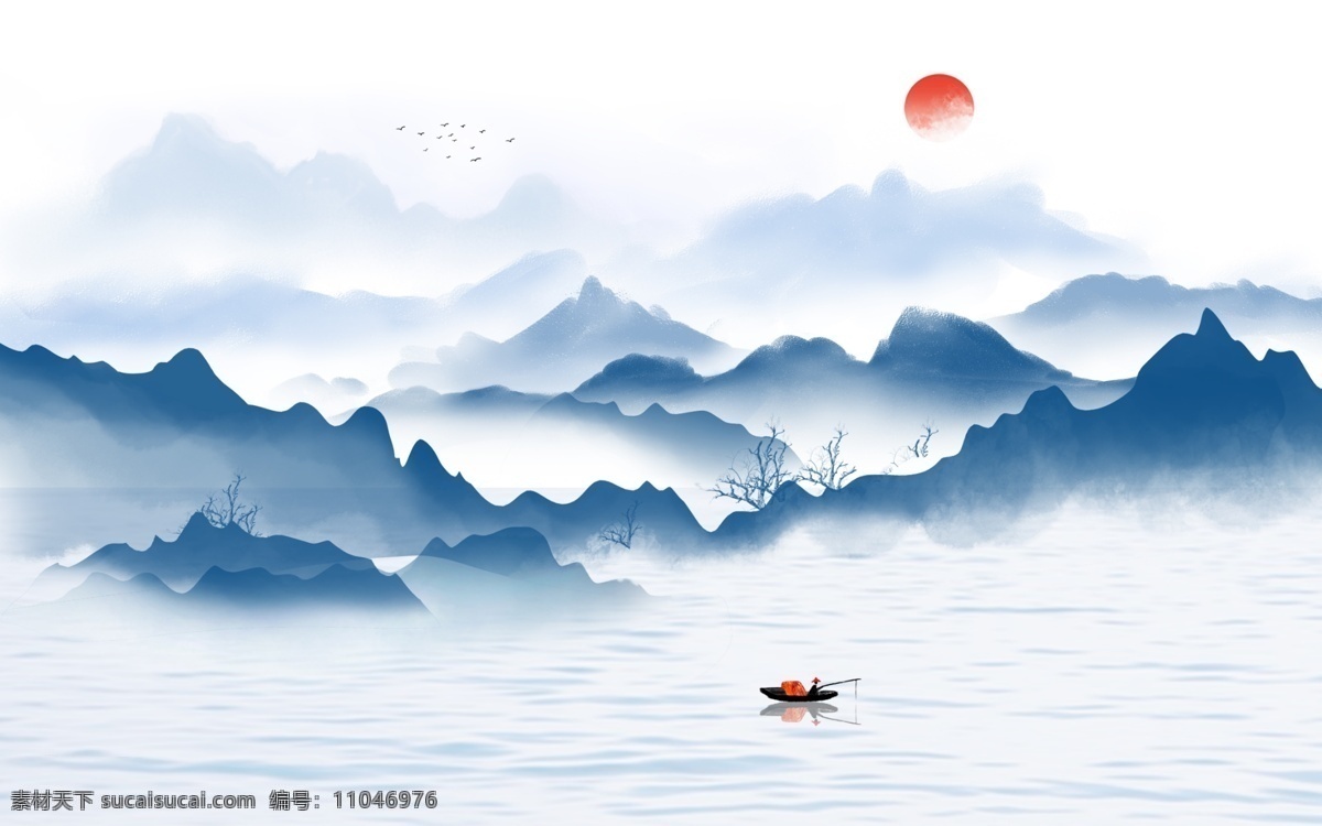 山水画 风景 水墨画 中式 中国风