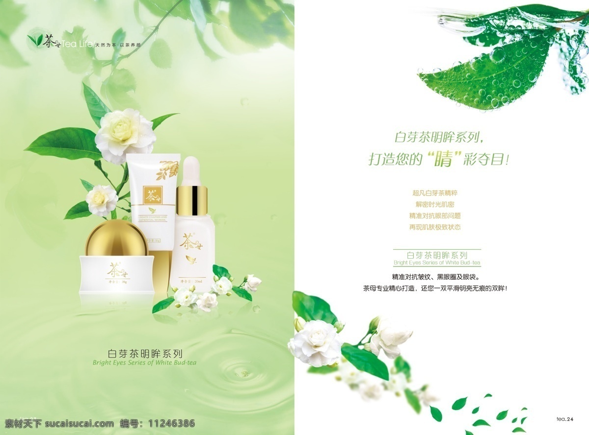 绿茶海报 单页底图 化妆品海报 绿茶清新 白色