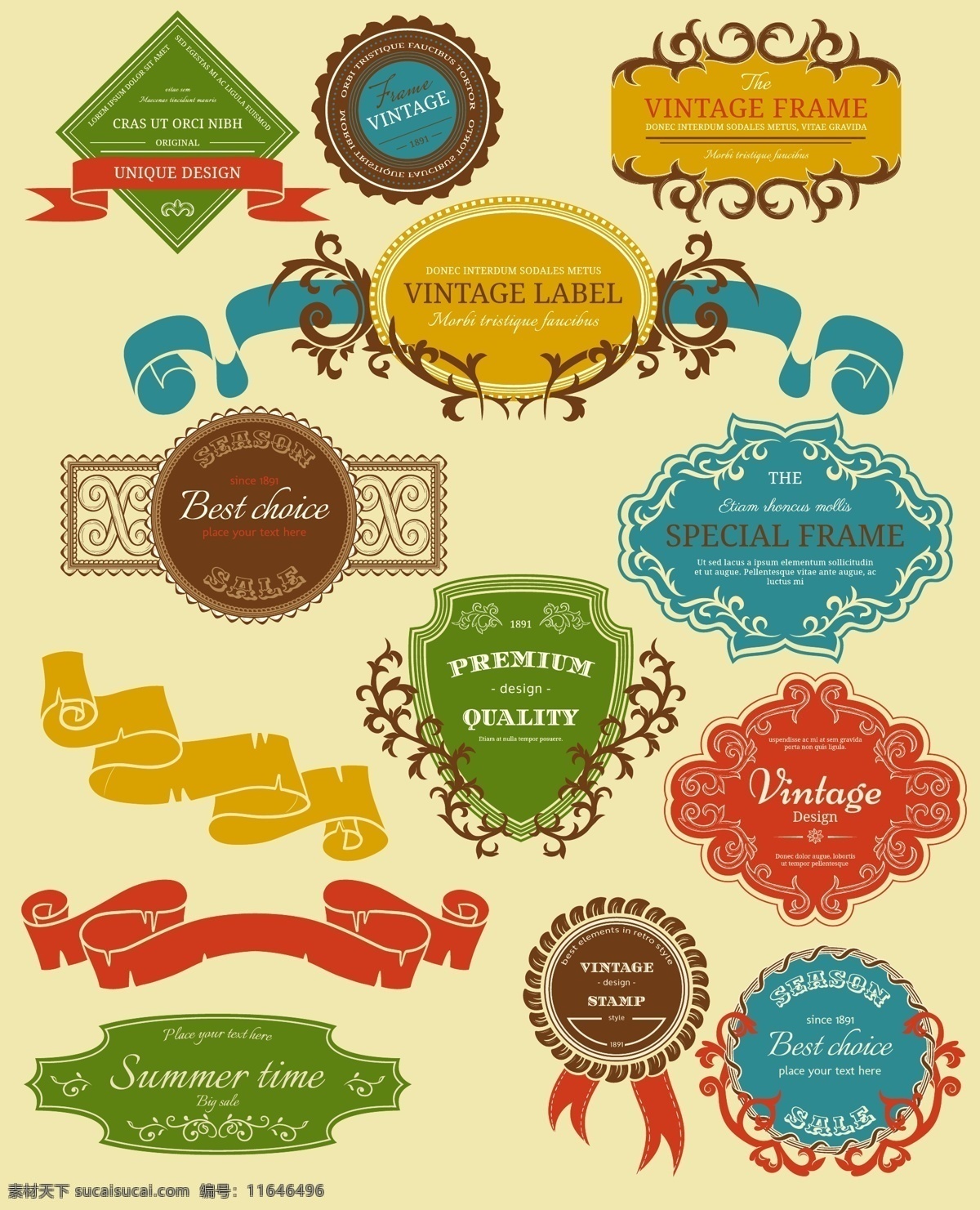 彩色 复古 标签 标贴 矢量 怀旧 矢量设计 矢量图 其他矢量图