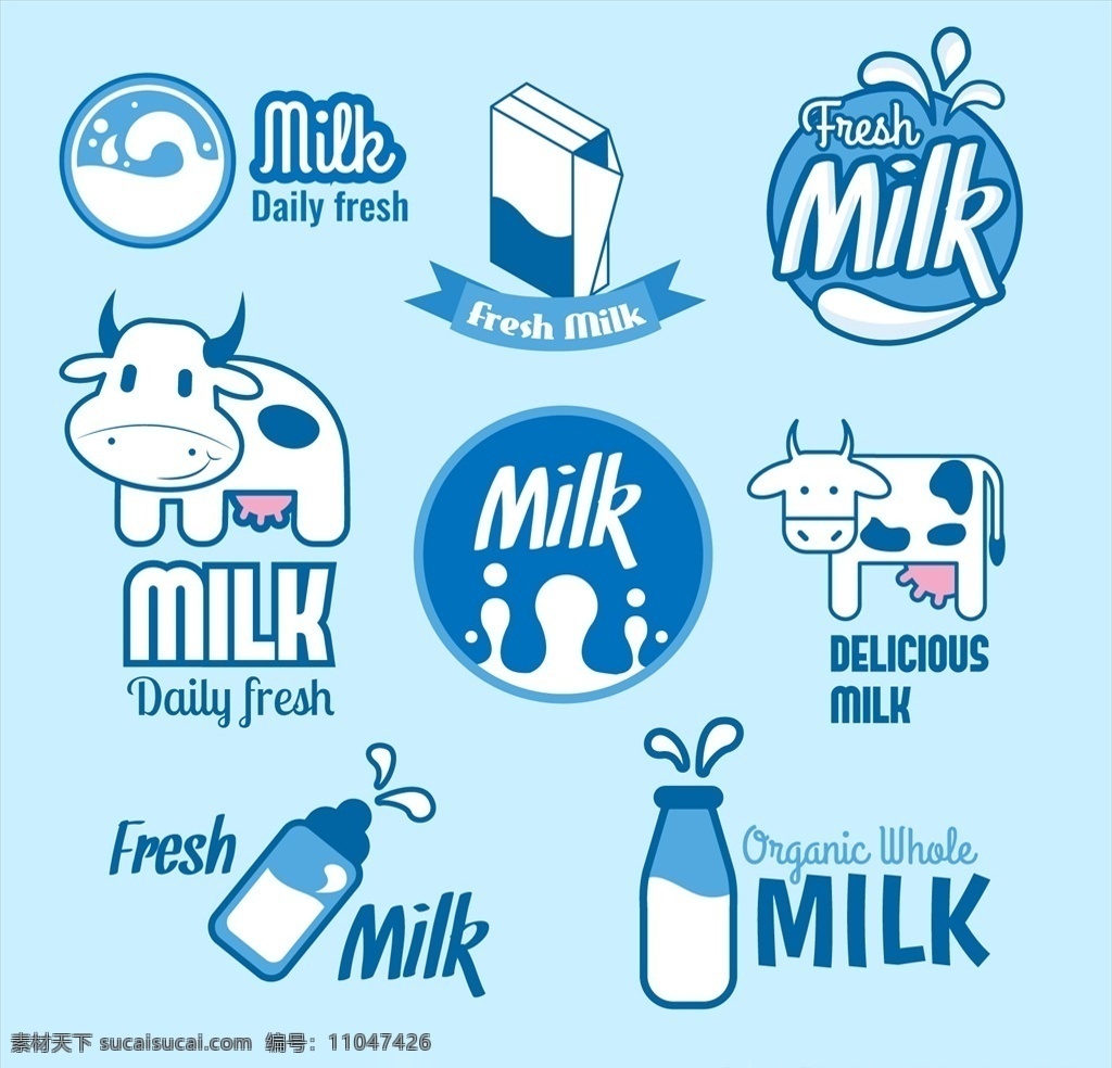 牛奶 logo 标志设计 奶牛 标志 icon 图标 标签 蓝色 奶制品 标志图标 其他图标