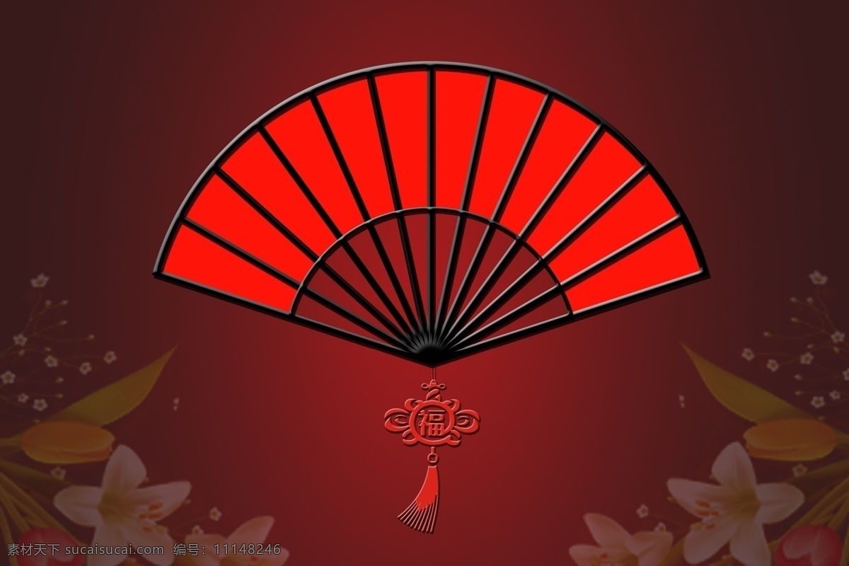 中国红扇子 扇子 中国结 鲜花 红色背景 折扇 古典 红色 扇子图 古典扇子 古代扇子 中国风 古扇子 扇子素材 分层 源文件