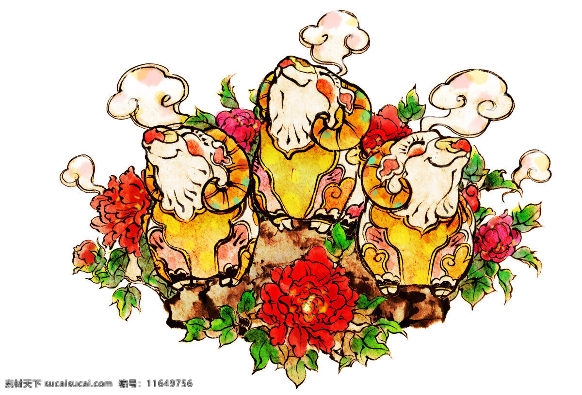 卡通羊 绵羊 羊年 生肖 卡通 漫画 过年 春节 动漫动画 三阳开泰