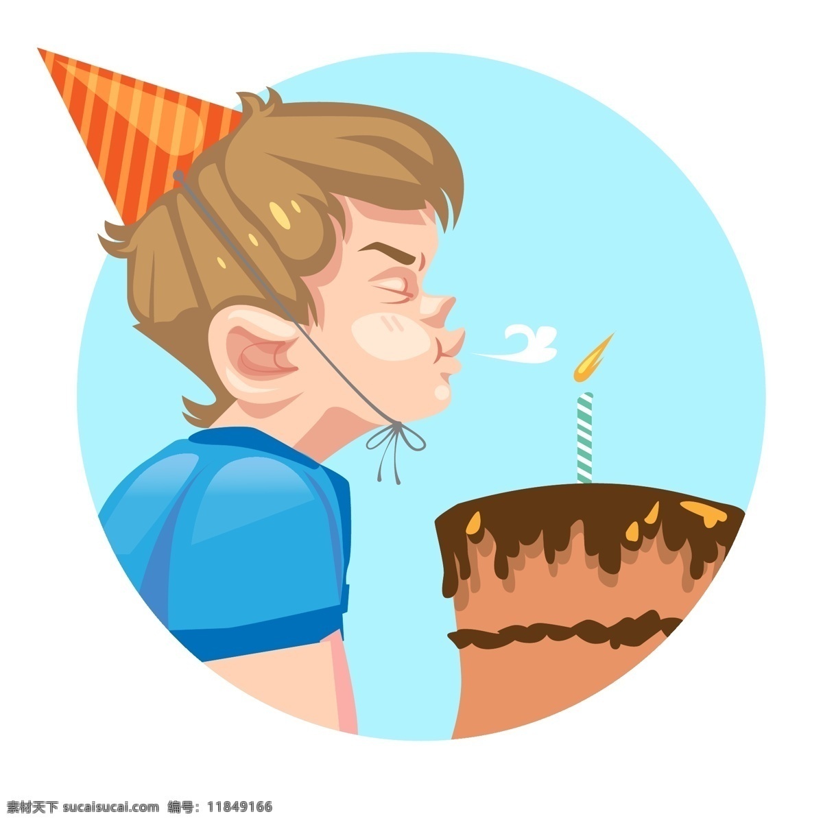 卡 通过 生日 孩子 插画 蛋糕 卡通 过生日 吹蜡烛