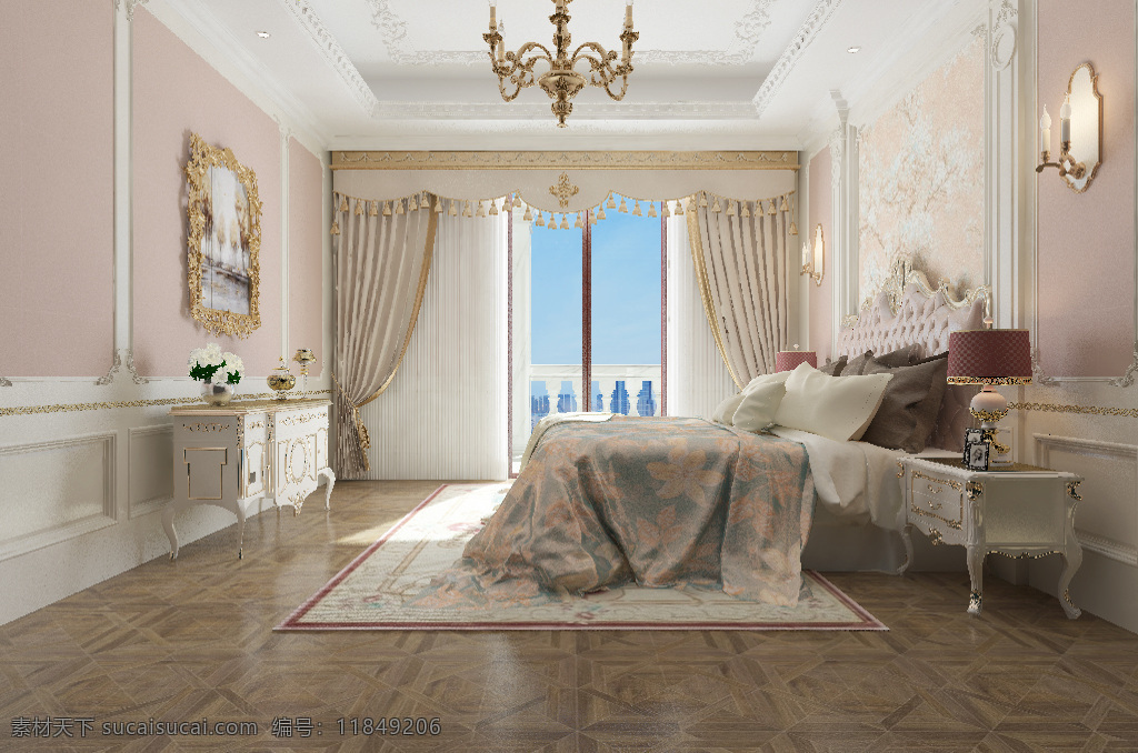 法式 风格 温馨 卧室 效果图 大气 时尚 3d 粉嫩 轻奢