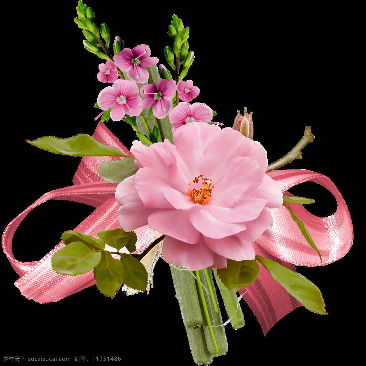 美丽 大方 手 捧 花 透明 粉红色 蝴蝶结 花束 绿色 免扣素材 透明素材 装饰图片