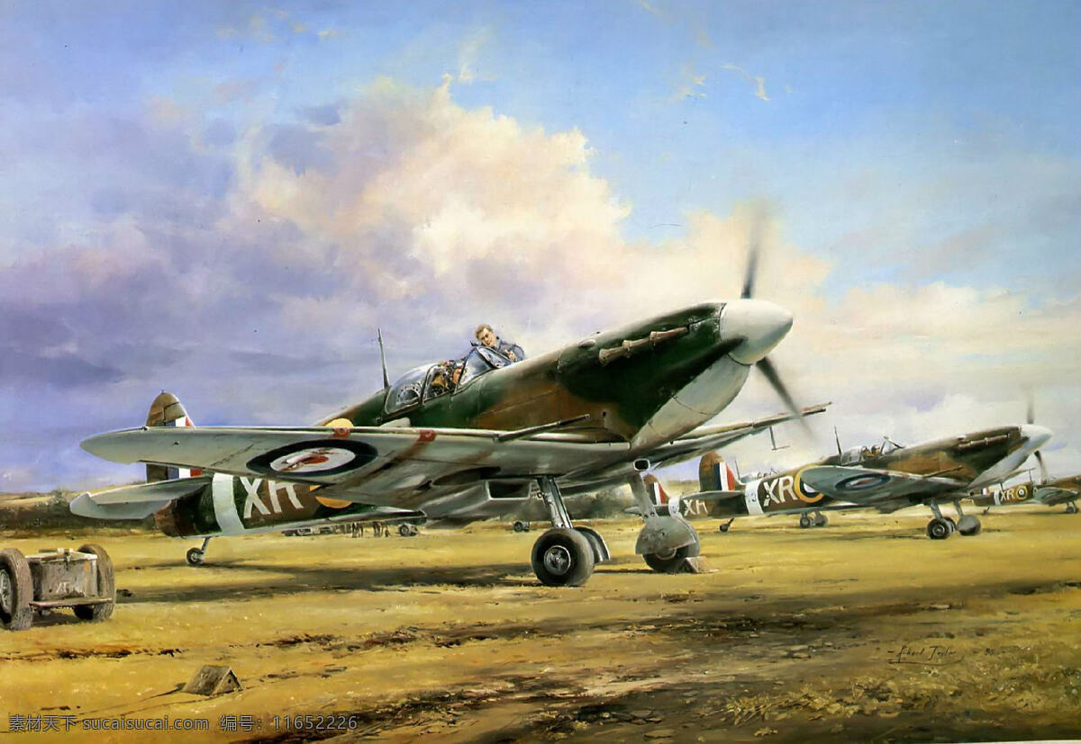 二战油画 二战 英军 野战机场 飞机 战争 战斗 英国 绘画书法 文化艺术