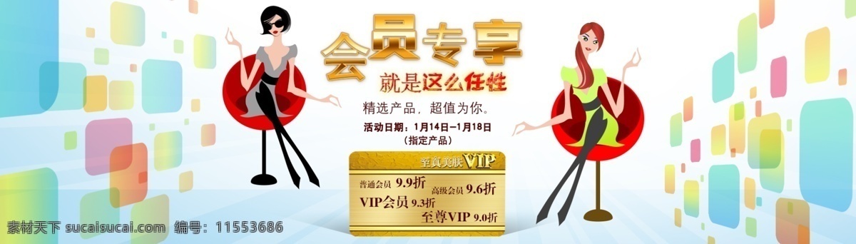 会员专享 vip卡 会员促销海报 会员vip 白色