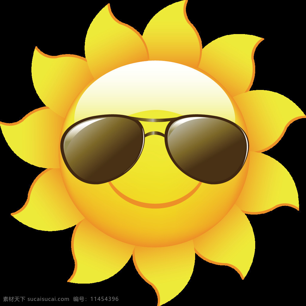 卡通 黄色 戴 墨镜 太阳 元素 png元素 个性 免抠元素 时尚 透明素材 阳光