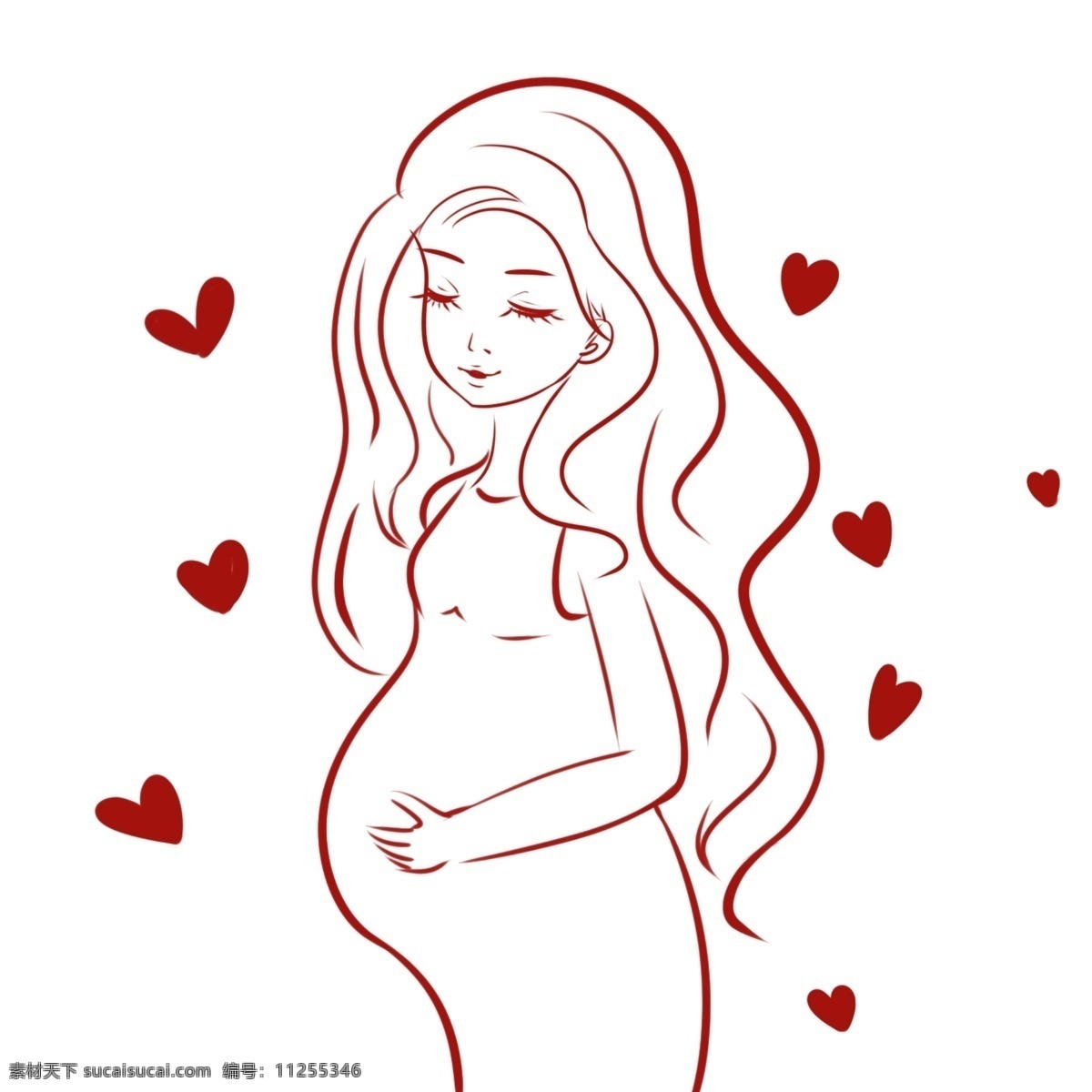 怀孕 孕妇 手绘孕妇 长头发 可爱 人物 女人