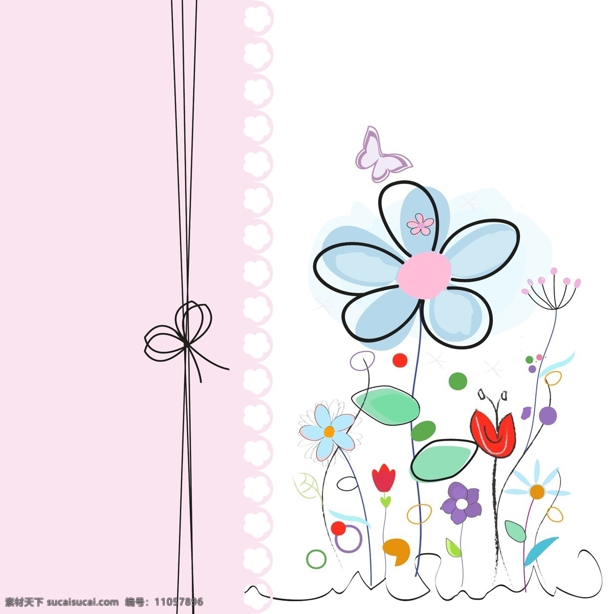彩色 卡通 花朵 小花 纹理 图案 矢量 紫色 蓝色 花卉 花边 花枝 鲜花 矢量图