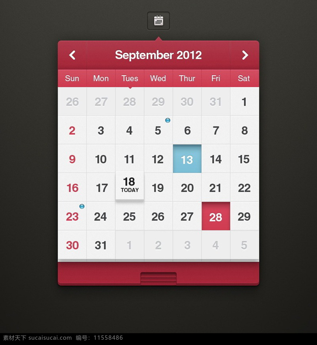 红 白 简约 手机 日历 界面 ui 设计素材 按钮 app界面 界面ui设计 界面设计 小图标ui 白色