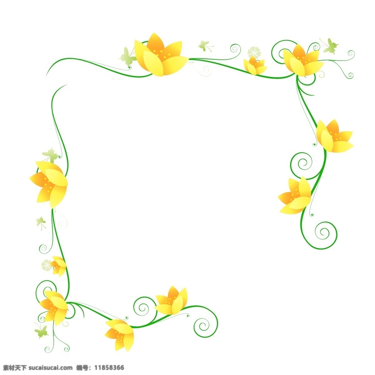 黄色 花瓣 边框 插图 绿色花藤边框 植物花藤边框 黄色花瓣 盛开的花瓣 花瓣边框 美丽的设计 卡通插画