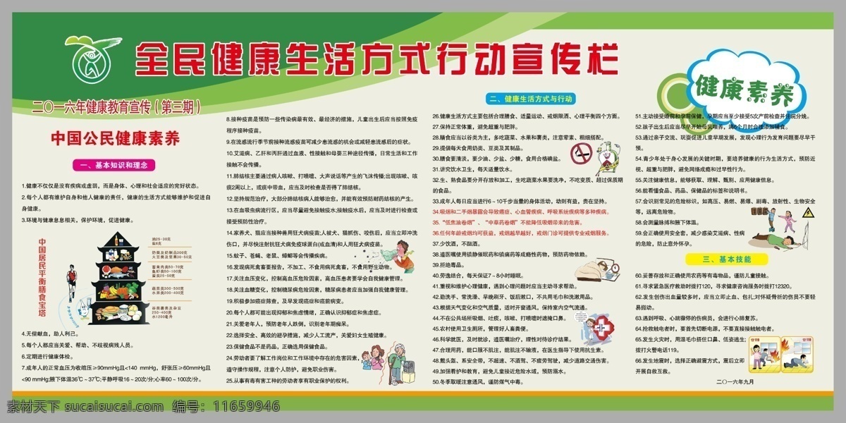 全民健康行动 全民健康 生活方式 健康 行为 素养 中国公民健康 健康素养 绿色展板 健康66条 展板 展板模板