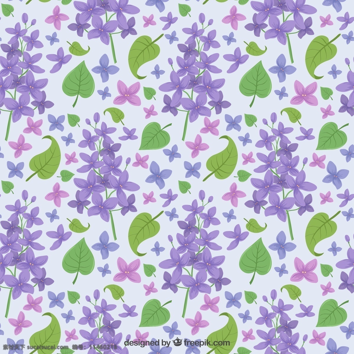 紫色 丁香花 叶子 无缝 背景 矢量图 植物 花瓣 无缝背景