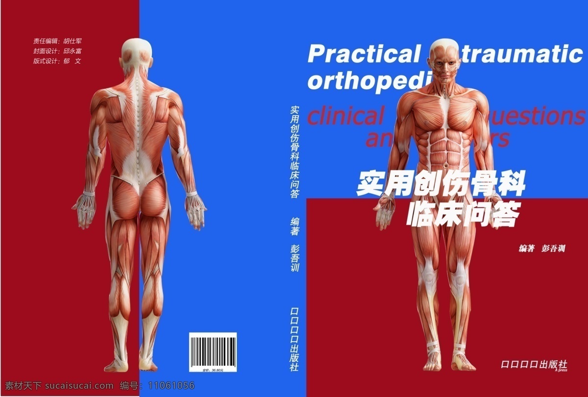 医学类 书籍 封面设计 红蓝色块 红蓝设计 骨骼肌肉 中英文
