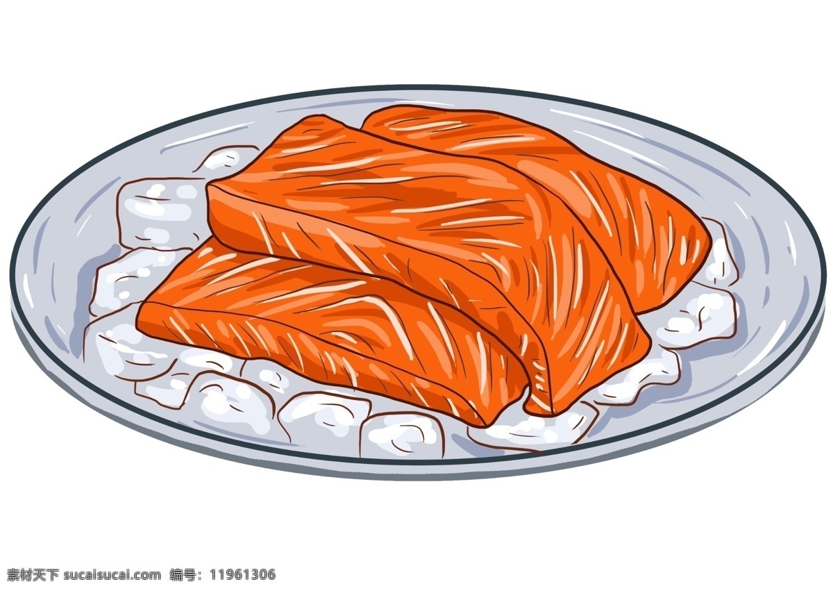 手绘 卡通 可爱 三文鱼 食物 插画 美食 海报配图