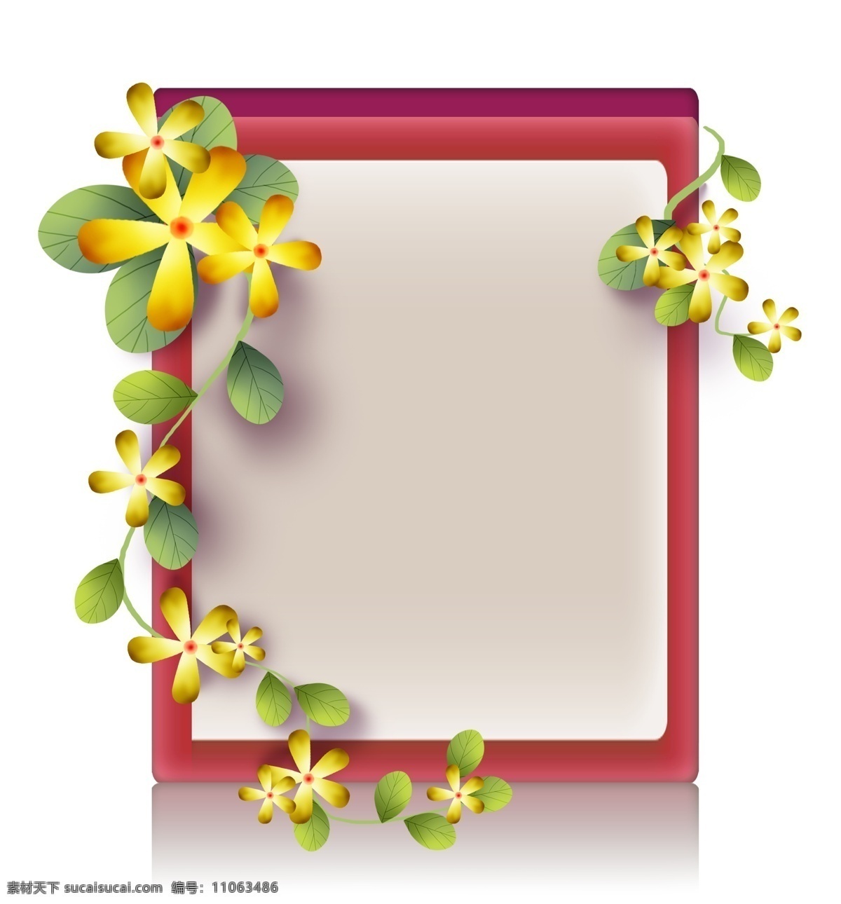 红色 花卉 立体 提示 栏 文字 框 标题 野花 黄色花朵 花朵提示框 花卉文本框 春天