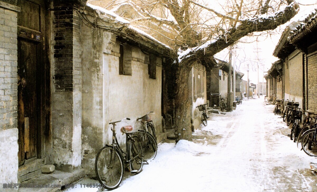 胡同 自行车 雪 旅游摄影 国内旅游 摄影图库